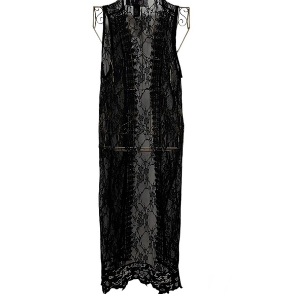 POLY & ESTHER Black Y2K Lace Long Line Sleeveless Kimono Duster Size Small - Picture 2 of 5